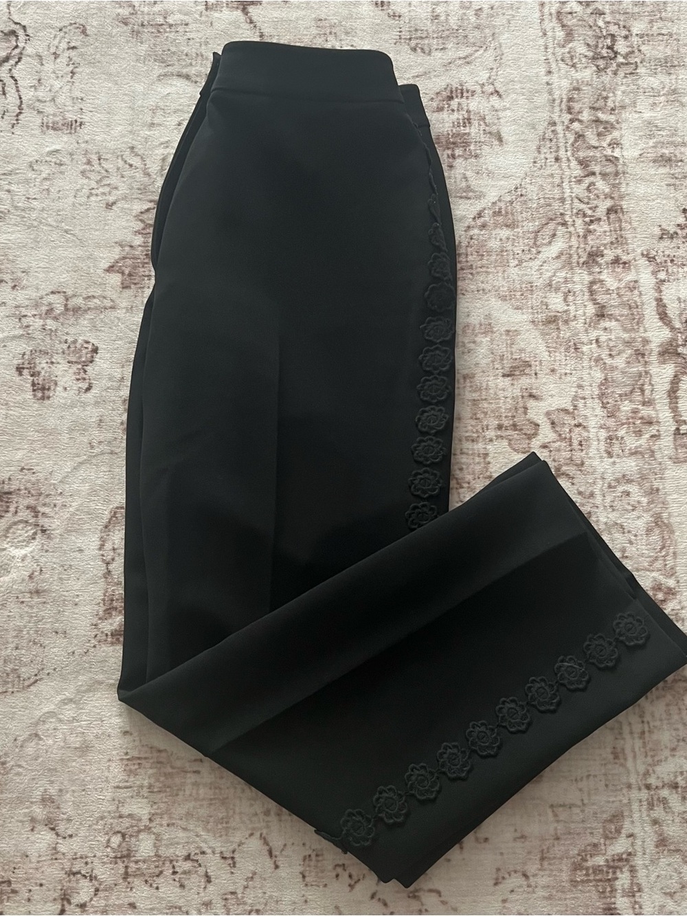 kate spade Black Trousers with Floral Appliqué Trim